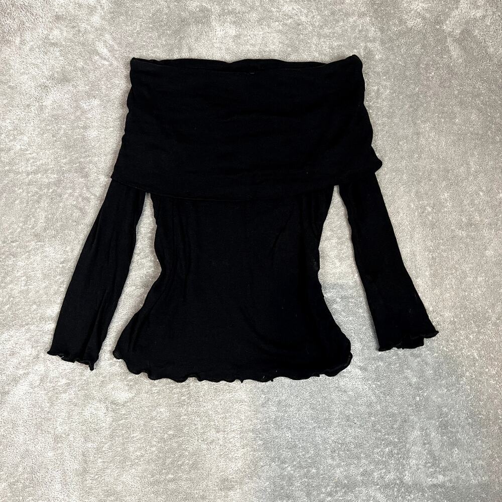 Zara Off-Shoulder Top Womens S Black Stretchy Mesh Ruffle Goth